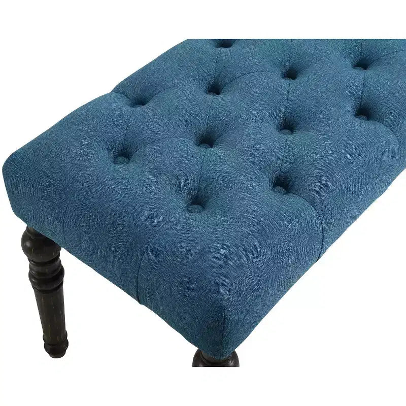 Panca da pranzo imbottita in tessuto con gambe tornite, blu