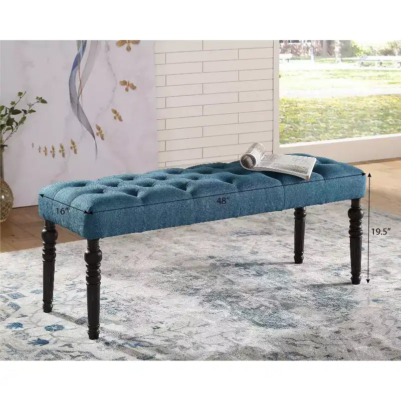 Panca da pranzo imbottita in tessuto con gambe tornite, blu