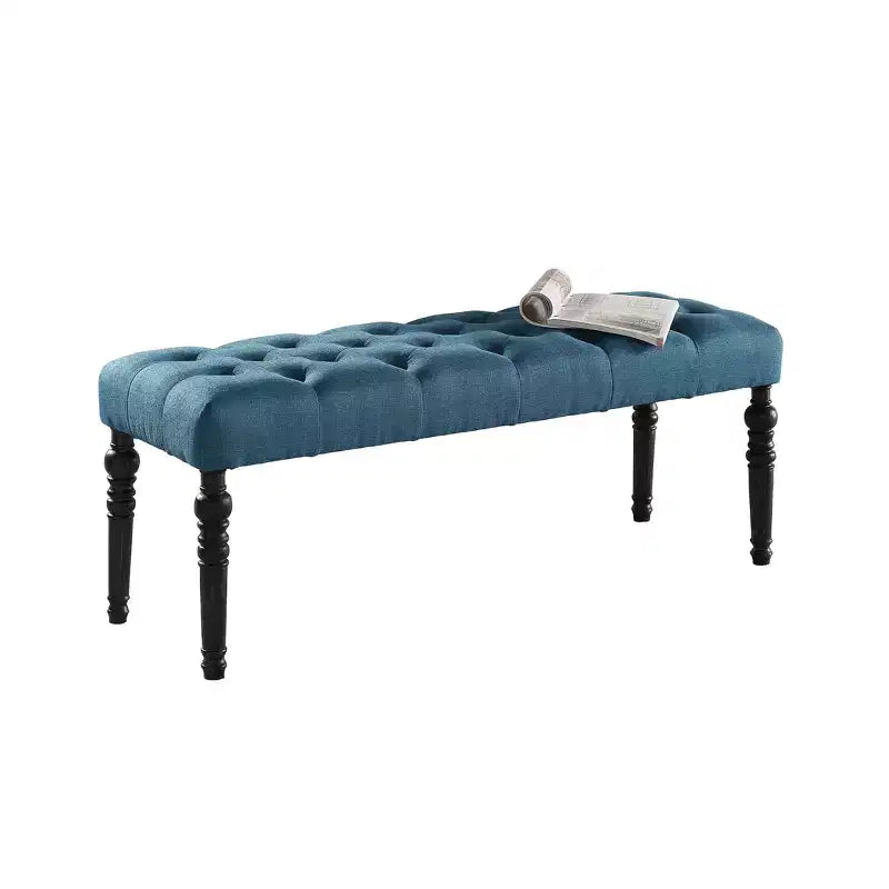 Panca da pranzo imbottita in tessuto con gambe tornite, blu
