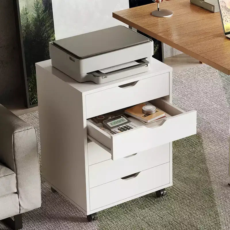Cassettiera a 5 cassetti, mobile contenitore in legno con ruote