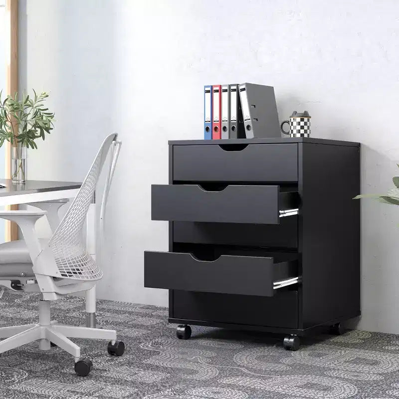 Cassettiera a 5 cassetti, mobile contenitore in legno con ruote