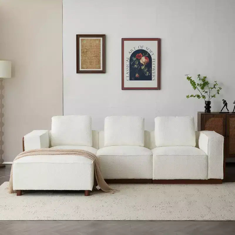 Divano Sezionale a L Gianna imbottito con cuscini, beige/marrone