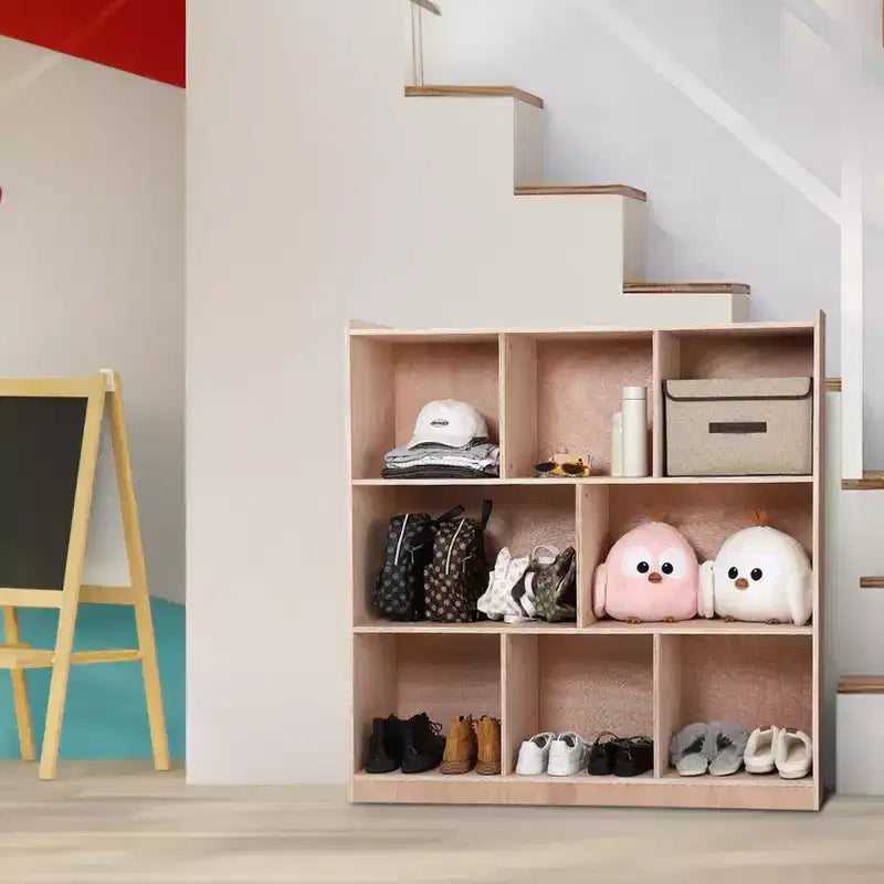 Mobiletto Contenitore con Scomparti, Scaffale in Legno Massello con Scomparti per Libri per Bambini, Organizzatore Contenitore con 4 Ruote, 2 Scatole Contenitore per Casa/Scuola
