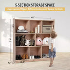 Mobiletto Contenitore con Scomparti, Scaffale in Legno Massello con Scomparti per Libri per Bambini, Organizzatore Contenitore con 4 Ruote, 2 Scatole Contenitore per Casa/Scuola