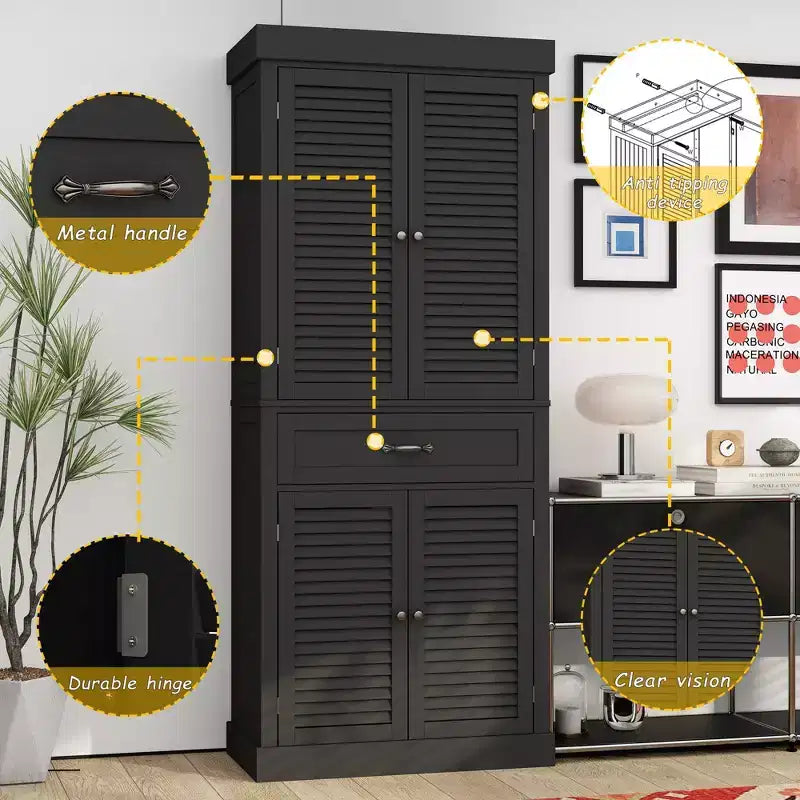 Mobile Contenitore in Legno a 4 Ante con Finitura a Persiana