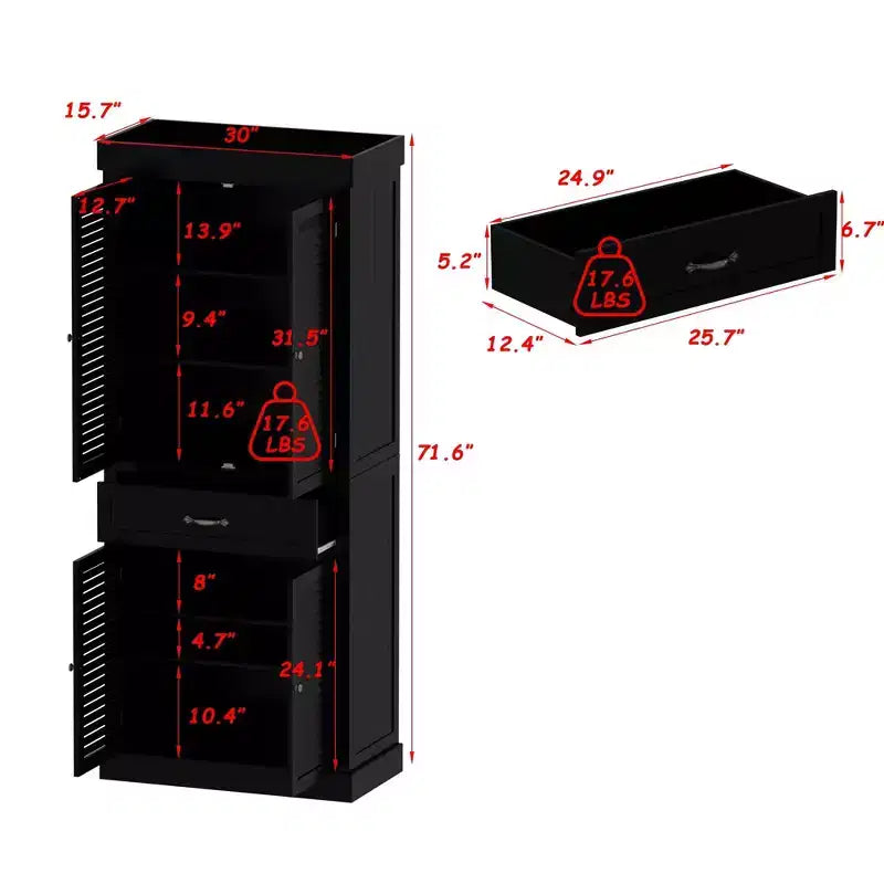 Mobile Contenitore in Legno a 4 Ante con Finitura a Persiana