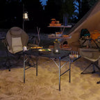 Tavolo Grill Pieghevole, Tavolo da Campeggio Portatile da 1,37 m con 2 Pannelli Laterali, Tavolo Esterno in Metallo Regolabile in Altezza per Picnic, Barbecue, Feste
