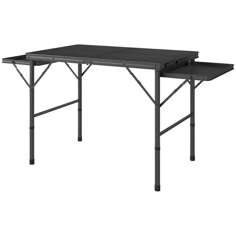 Tavolo Grill Pieghevole, Tavolo da Campeggio Portatile da 1,37 m con 2 Pannelli Laterali, Tavolo Esterno in Metallo Regolabile in Altezza per Picnic, Barbecue, Feste