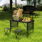 Tavolo Grill Pieghevole, Tavolo da Campeggio Portatile da 1,37 m con 2 Pannelli Laterali, Tavolo Esterno in Metallo Regolabile in Altezza per Picnic, Barbecue, Feste