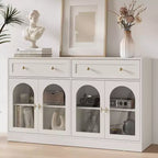 Credenza con ripiani regolabili e 4 ante, madia da cucina con 2 cassetti, mobile bar in legno, bianco