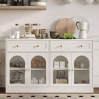 Credenza con ripiani regolabili e 4 ante, madia da cucina con 2 cassetti, mobile bar in legno, bianco