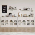 Credenza con ripiani regolabili e 4 ante, madia da cucina con 2 cassetti, mobile bar in legno, bianco
