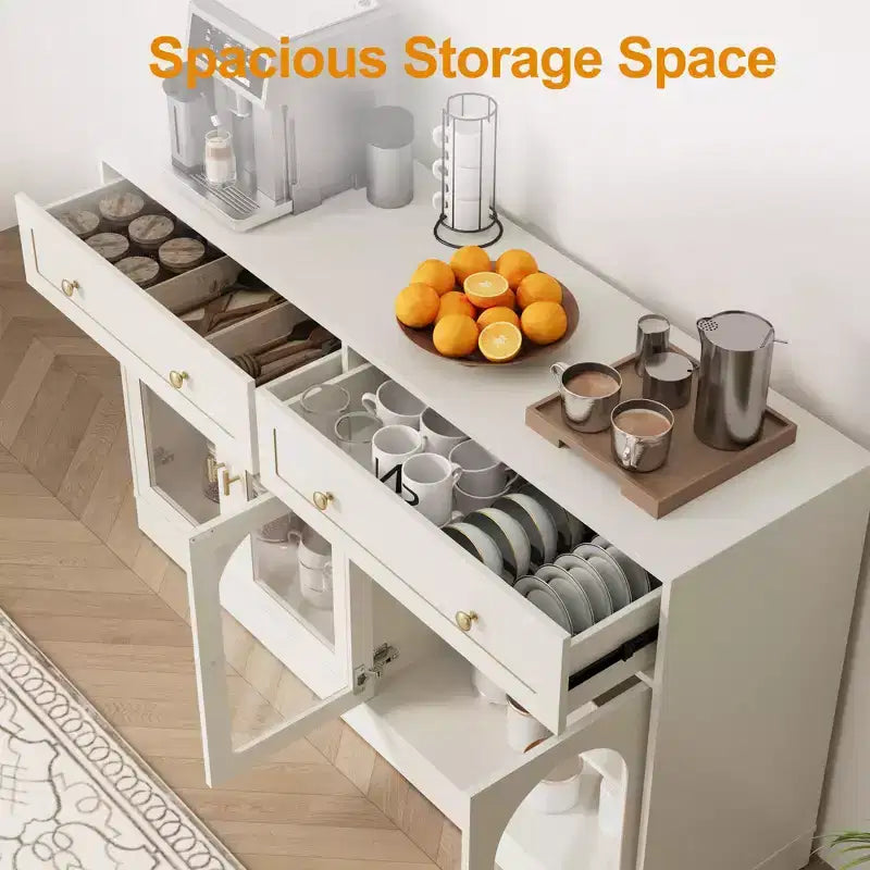 Credenza con ripiani regolabili e 4 ante, madia da cucina con 2 cassetti, mobile bar in legno, bianco