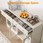 Credenza con ripiani regolabili e 4 ante, madia da cucina con 2 cassetti, mobile bar in legno, bianco