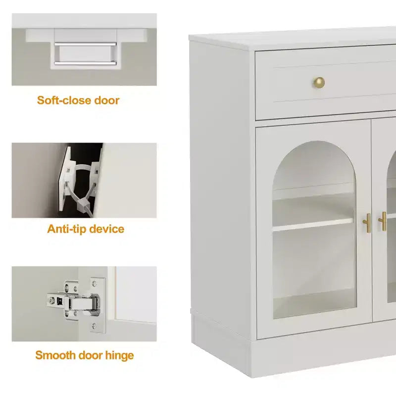 Credenza con ripiani regolabili e 4 ante, madia da cucina con 2 cassetti, mobile bar in legno, bianco
