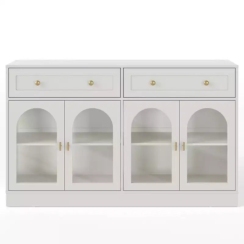 Credenza con ripiani regolabili e 4 ante, madia da cucina con 2 cassetti, mobile bar in legno, bianco
