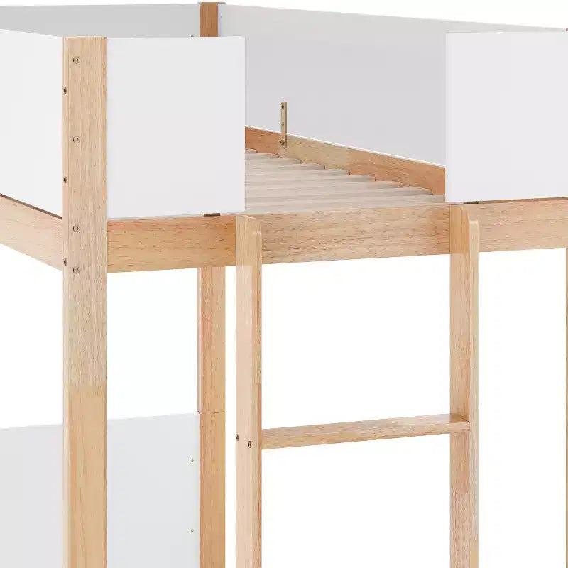 Letto a castello per bambini convertibile, struttura in legno massello e scaletta facile da salire senza bisogno di rete a molle