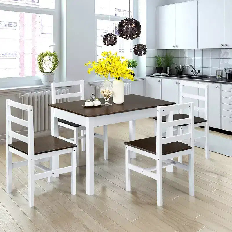 Set da pranzo Costway 5 pezzi in legno massello Tavolo da cucina e 4 sedie