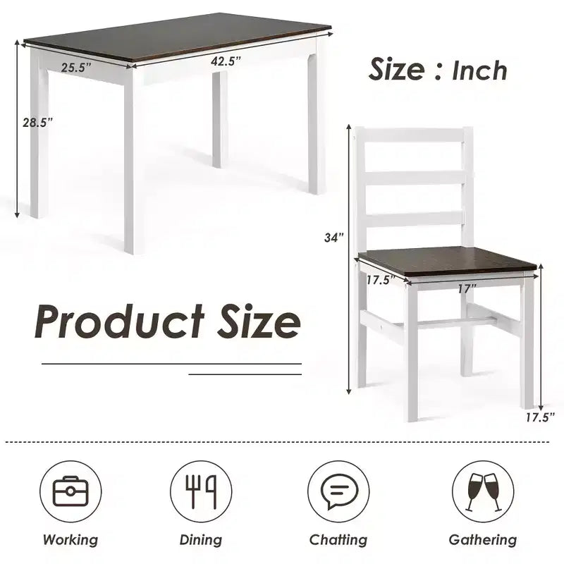 Set da pranzo Costway 5 pezzi in legno massello Tavolo da cucina e 4 sedie