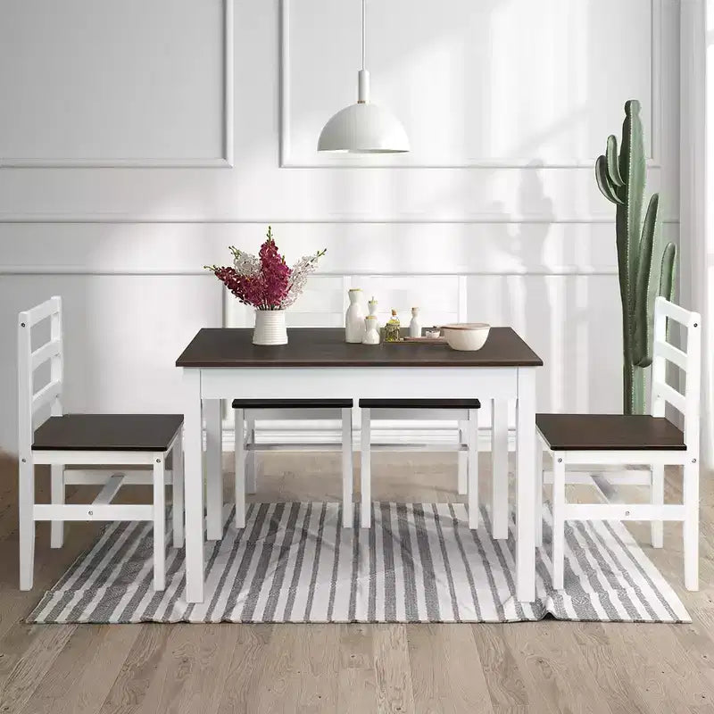 Set da pranzo Costway 5 pezzi in legno massello Tavolo da cucina e 4 sedie