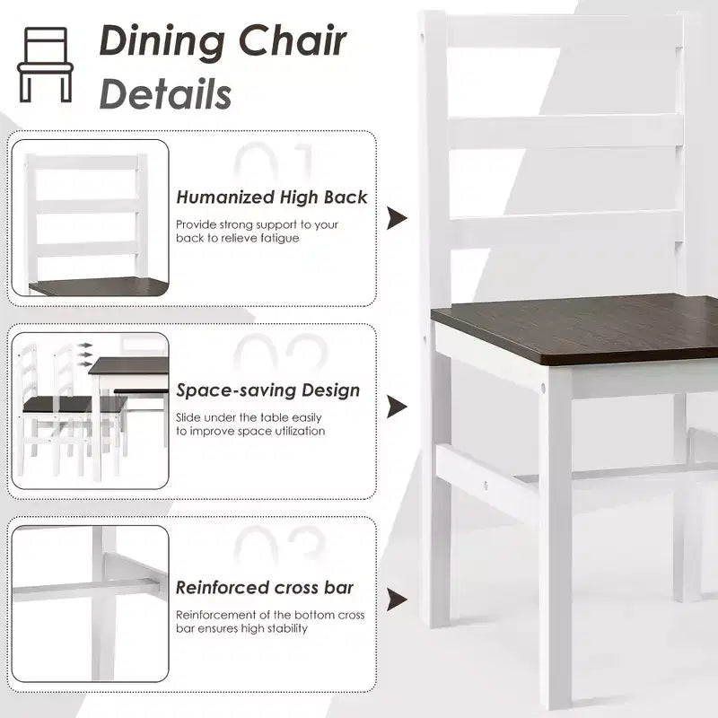 Set da pranzo Costway 5 pezzi in legno massello Tavolo da cucina e 4 sedie