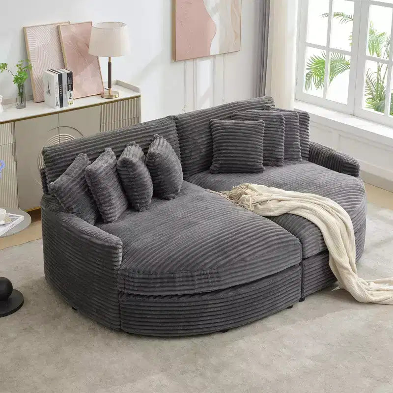 Divano sezionale chaise longue in velluto a coste, oversize, sinistro e destro, con 8 cuscini, divano convertibile rivestito