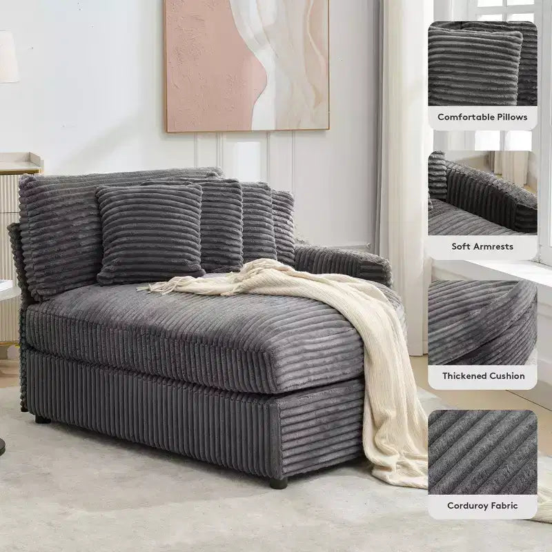 Divano sezionale chaise longue in velluto a coste, oversize, sinistro e destro, con 8 cuscini, divano convertibile rivestito