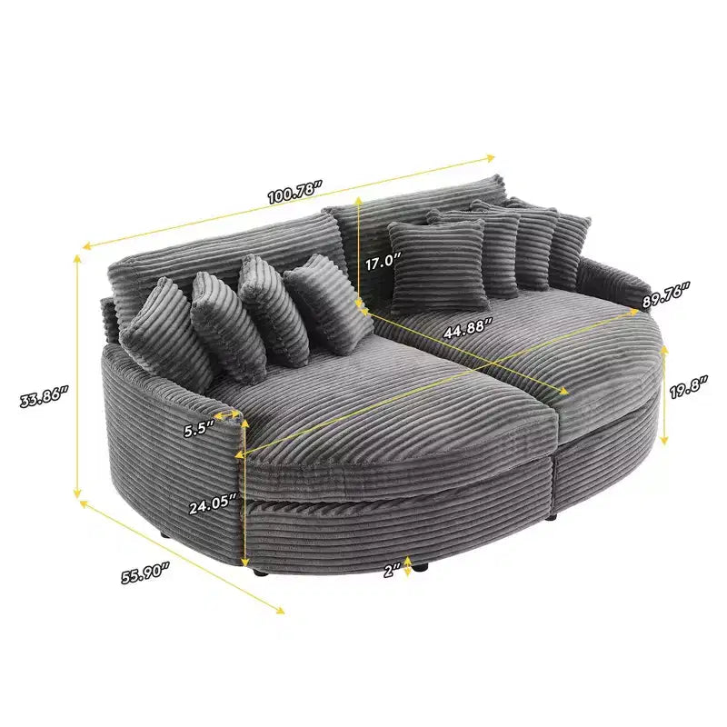 Divano sezionale chaise longue in velluto a coste, oversize, sinistro e destro, con 8 cuscini, divano convertibile rivestito