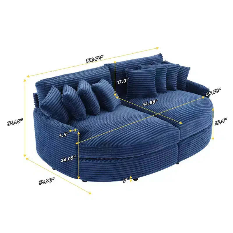 Divano sezionale chaise longue in velluto a coste, oversize, sinistro e destro, con 8 cuscini, divano convertibile rivestito
