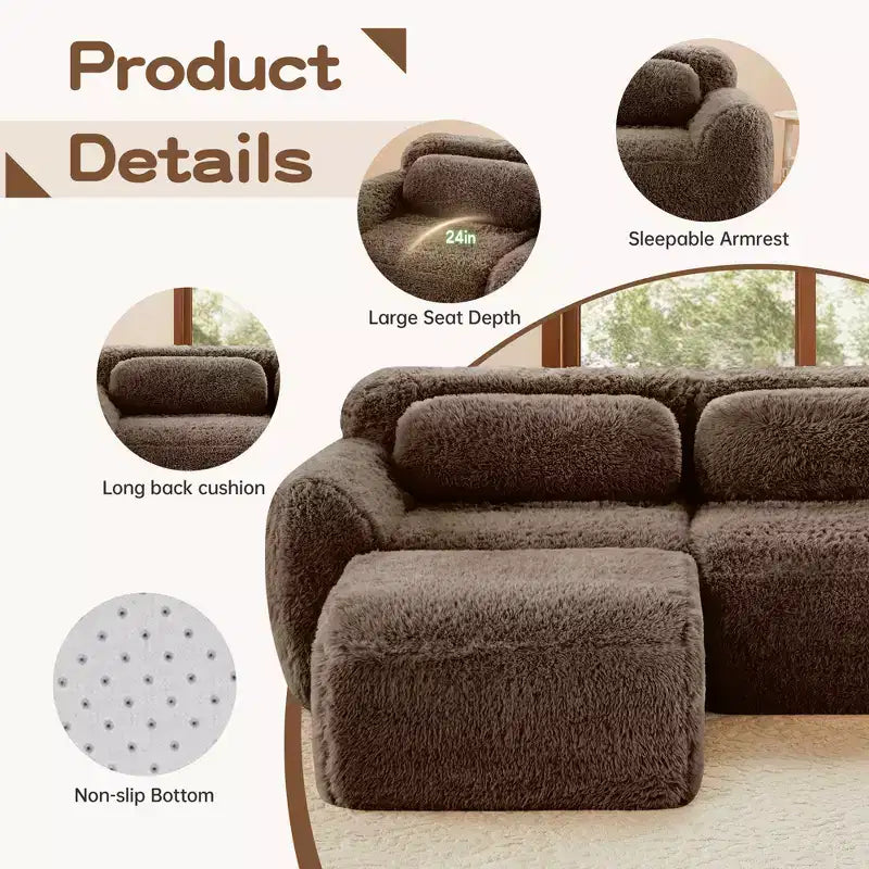 Divano componibile a 3 posti con pouf, schiuma HD 32D, nessun montaggio richiesto, base antiscivolo, per soggiorno/home theater