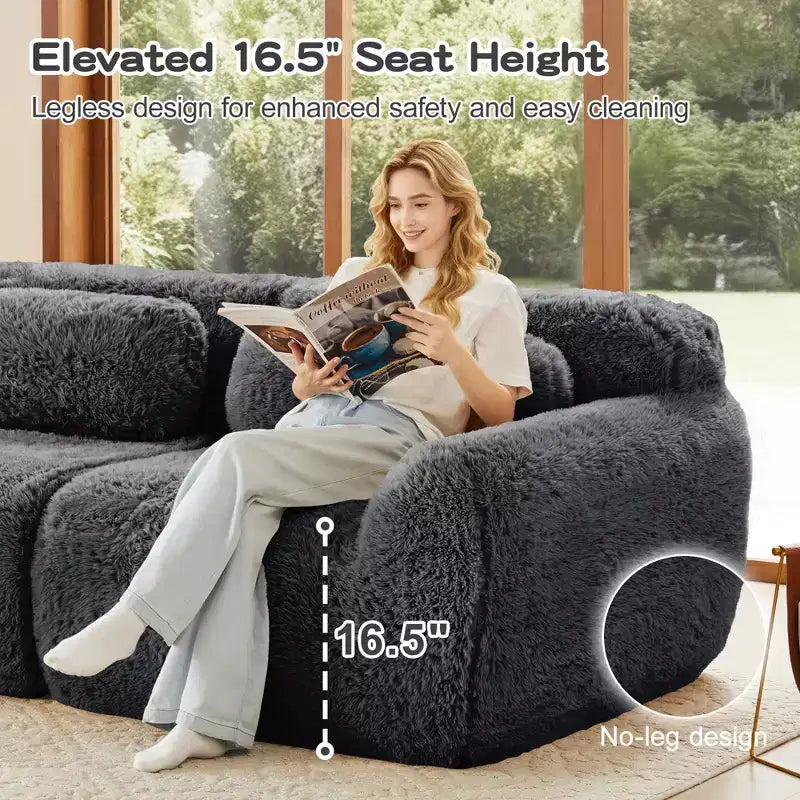 Divano componibile a 3 posti con pouf, schiuma HD 32D, nessun montaggio richiesto, base antiscivolo, per soggiorno/home theater