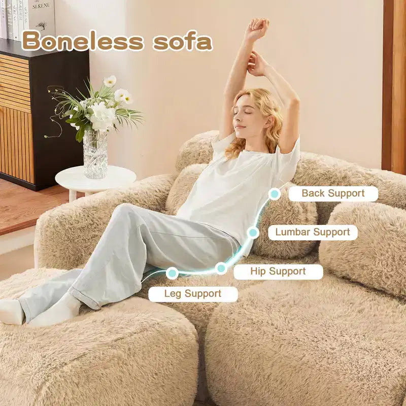Divano componibile a 3 posti con pouf, schiuma HD 32D, nessun montaggio richiesto, base antiscivolo, per soggiorno/home theater