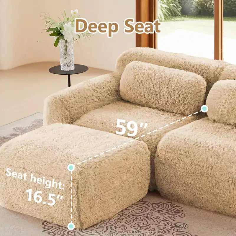 Divano componibile a 3 posti con pouf, schiuma HD 32D, nessun montaggio richiesto, base antiscivolo, per soggiorno/home theater