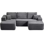 Divano Componibile "Cloud" da 104", a U, Seduta Profonda, Tasche Laterali, Tessuto Felpato, Nessun Montaggio, Grigio, Lato Sinistro
