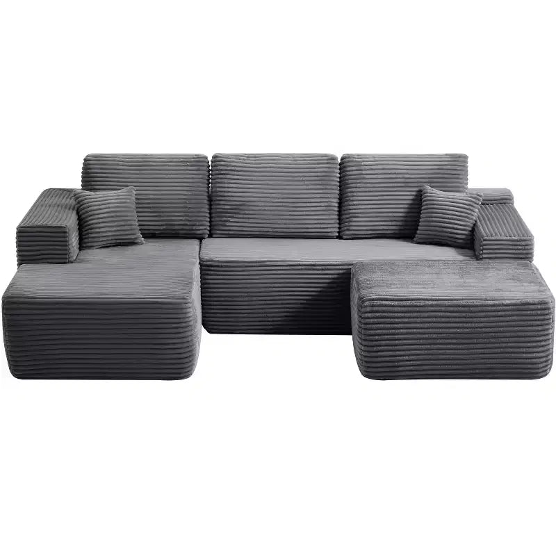 Divano Componibile "Cloud" da 104", a U, Seduta Profonda, Tasche Laterali, Tessuto Felpato, Nessun Montaggio, Grigio, Lato Sinistro