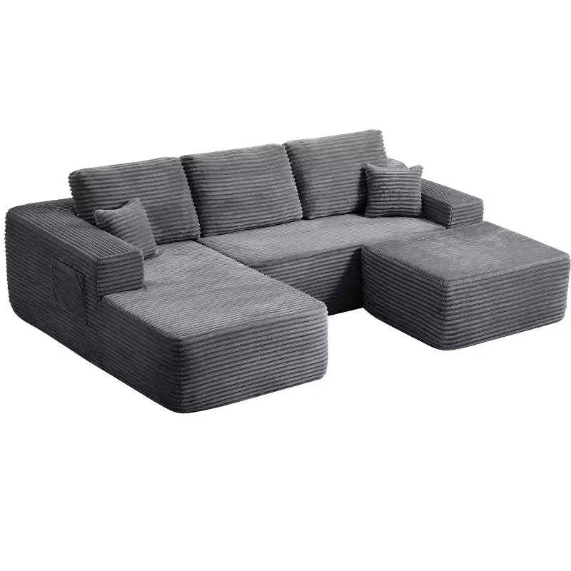 Divano Componibile "Cloud" da 104", a U, Seduta Profonda, Tasche Laterali, Tessuto Felpato, Nessun Montaggio, Grigio, Lato Sinistro