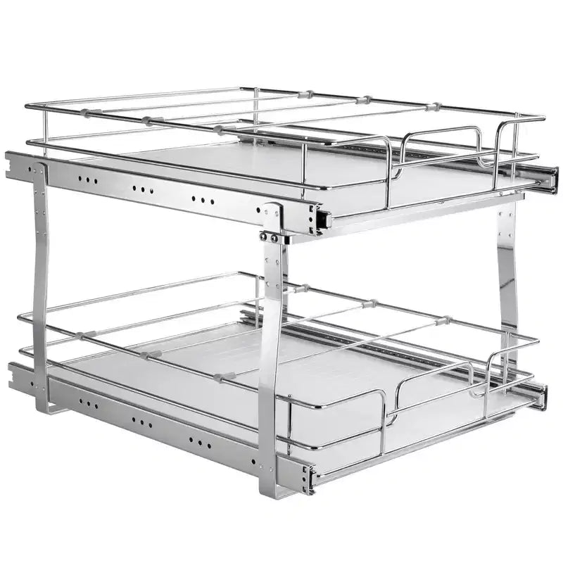 VIYET 2-Tier 20W21D Slide Out Cabinet Shelves, Heavy Duty Chrome Steel Pull Out Drawers, Under Sink/Kitchen/Bathroom