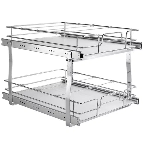VIYET 2-Tier 20W21D Slide Out Cabinet Shelves, Heavy Duty Chrome Steel Pull Out Drawers, Under Sink/Kitchen/Bathroom