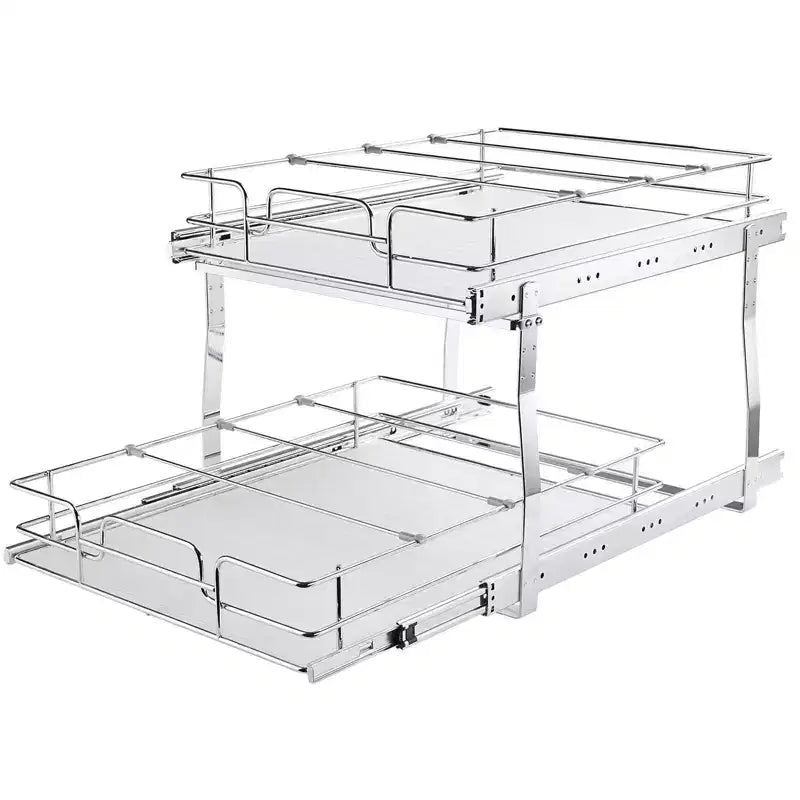 Scaffali estraibili a 2 livelli 20W21D, cassetti estraibili in acciaio cromato resistente, sotto lavello/cucina/bagno