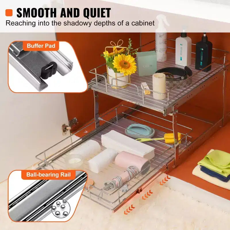 Scaffali estraibili a 2 livelli 20W21D, cassetti estraibili in acciaio cromato resistente, sotto lavello/cucina/bagno