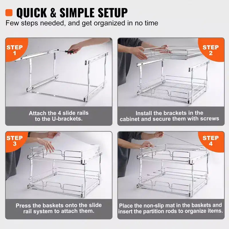 Scaffali estraibili a 2 livelli 20W21D, cassetti estraibili in acciaio cromato resistente, sotto lavello/cucina/bagno