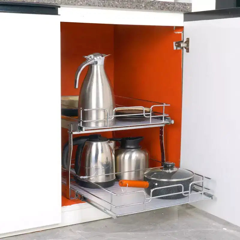 Scaffali estraibili a 2 livelli 20W21D, cassetti estraibili in acciaio cromato resistente, sotto lavello/cucina/bagno
