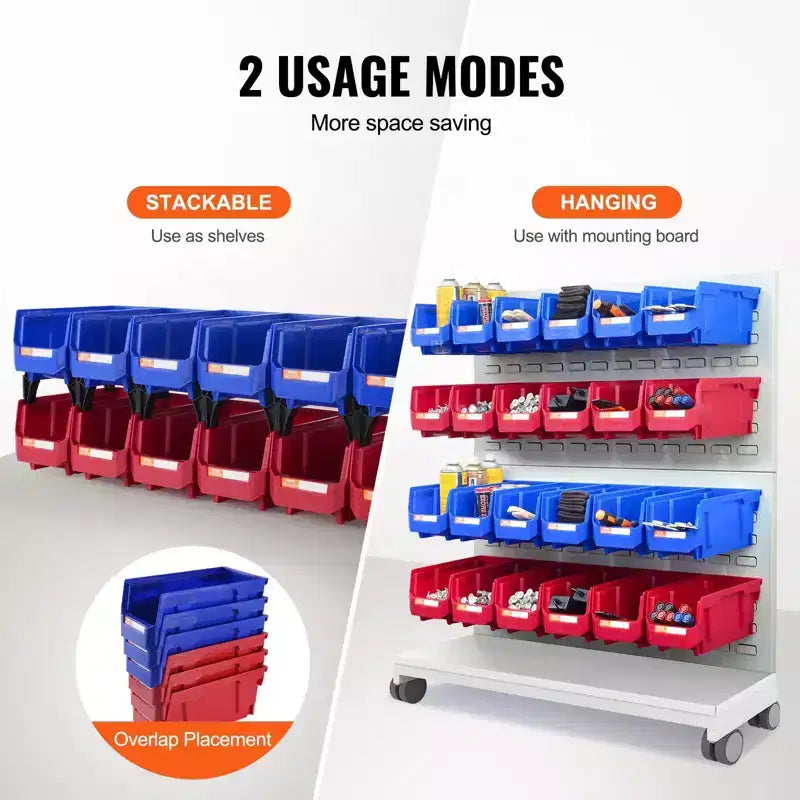 12 Contenitori in Plastica da 29 cm, Impilabili e Appesi, Resistenti, Blu/Rosso, per Cucina/Armadio/Dispensa/Ufficio