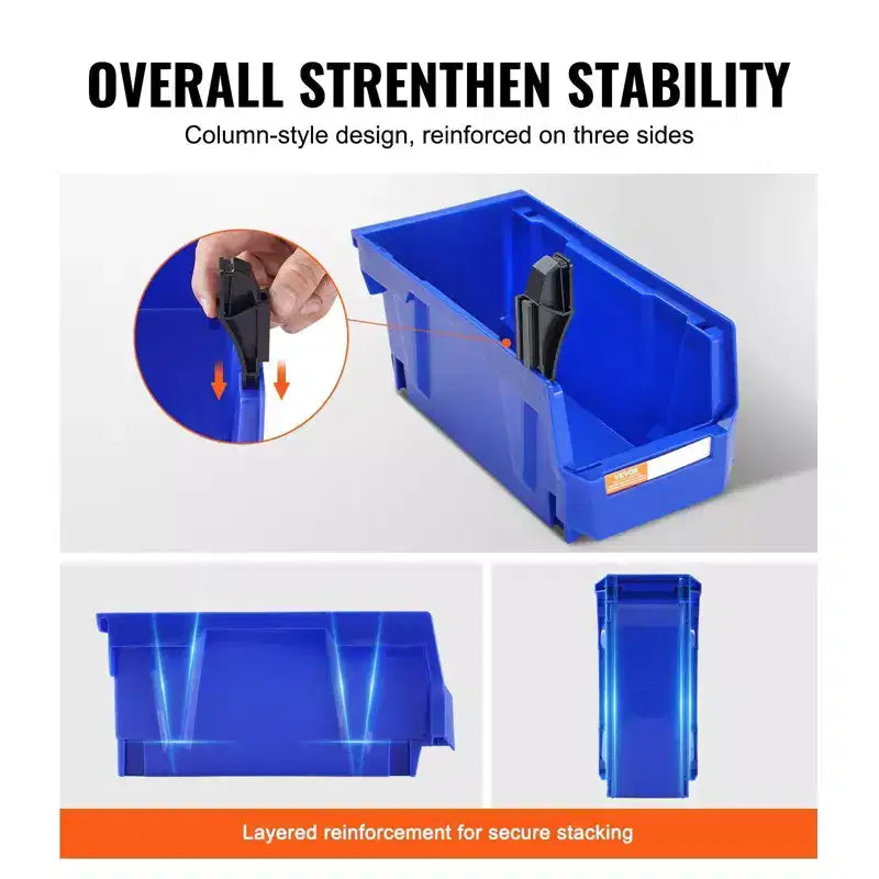 12 Contenitori in Plastica da 29 cm, Impilabili e Appesi, Resistenti, Blu/Rosso, per Cucina/Armadio/Dispensa/Ufficio