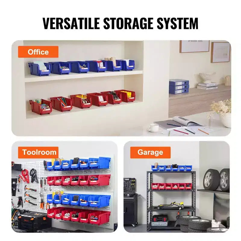 12 Contenitori in Plastica da 29 cm, Impilabili e Appesi, Resistenti, Blu/Rosso, per Cucina/Armadio/Dispensa/Ufficio