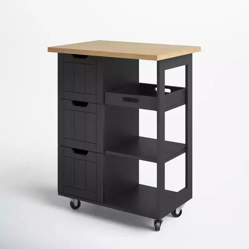 Carrello da Cucina con Isola e Contenitore, Armadietto su Ruote, Tavolo Laterale su Ruote, 3 Ripiani Aperti e Cassetti per Cucina