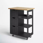 Carrello da Cucina con Isola e Contenitore, Armadietto su Ruote, Tavolo Laterale su Ruote, 3 Ripiani Aperti e Cassetti per Cucina