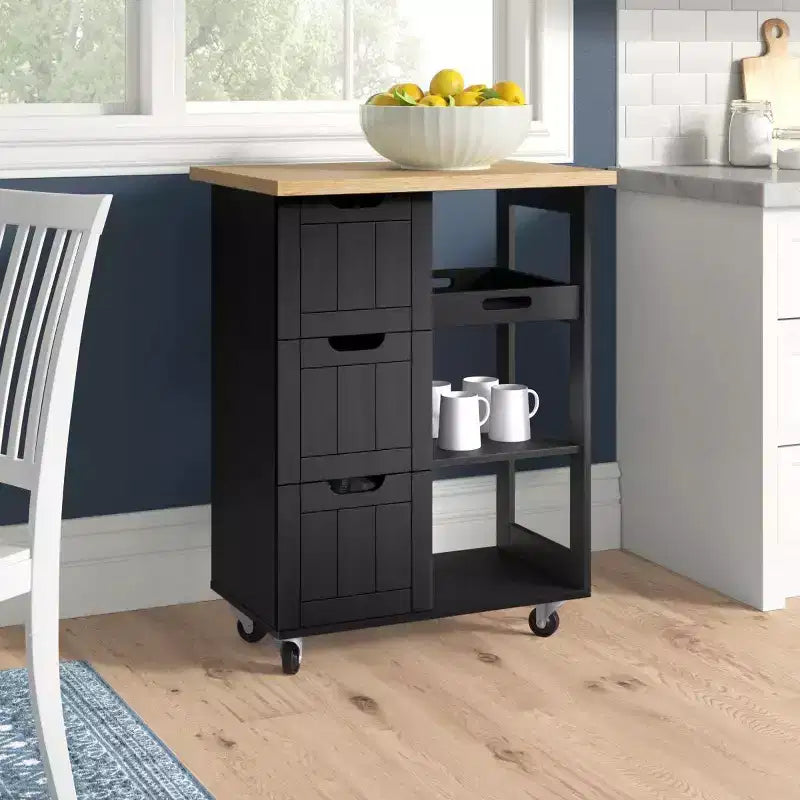 Celebalcony Kitchen Island Cart with Storage,Rolling Kitchen Island Storage Cabinet,Side Table on Wheels,3 Open Shelves and Drawers for Kitchen