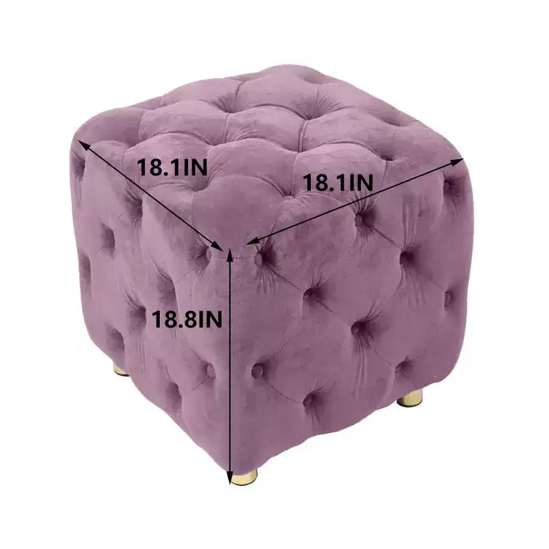 Pouf moderno a cubo da 45 cm con rivestimento in velluto, piccolo sgabello da trucco con struttura in legno, pouf per soggiorno, camera da letto, ingresso