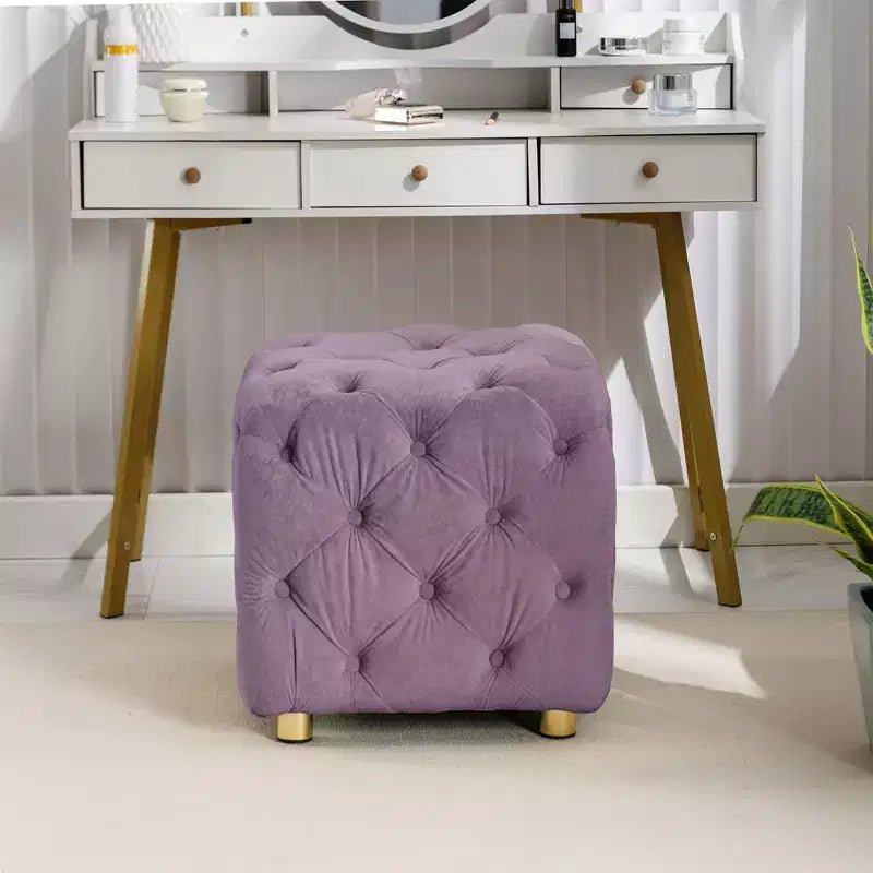 Pouf moderno a cubo da 45 cm con rivestimento in velluto, piccolo sgabello da trucco con struttura in legno, pouf per soggiorno, camera da letto, ingresso